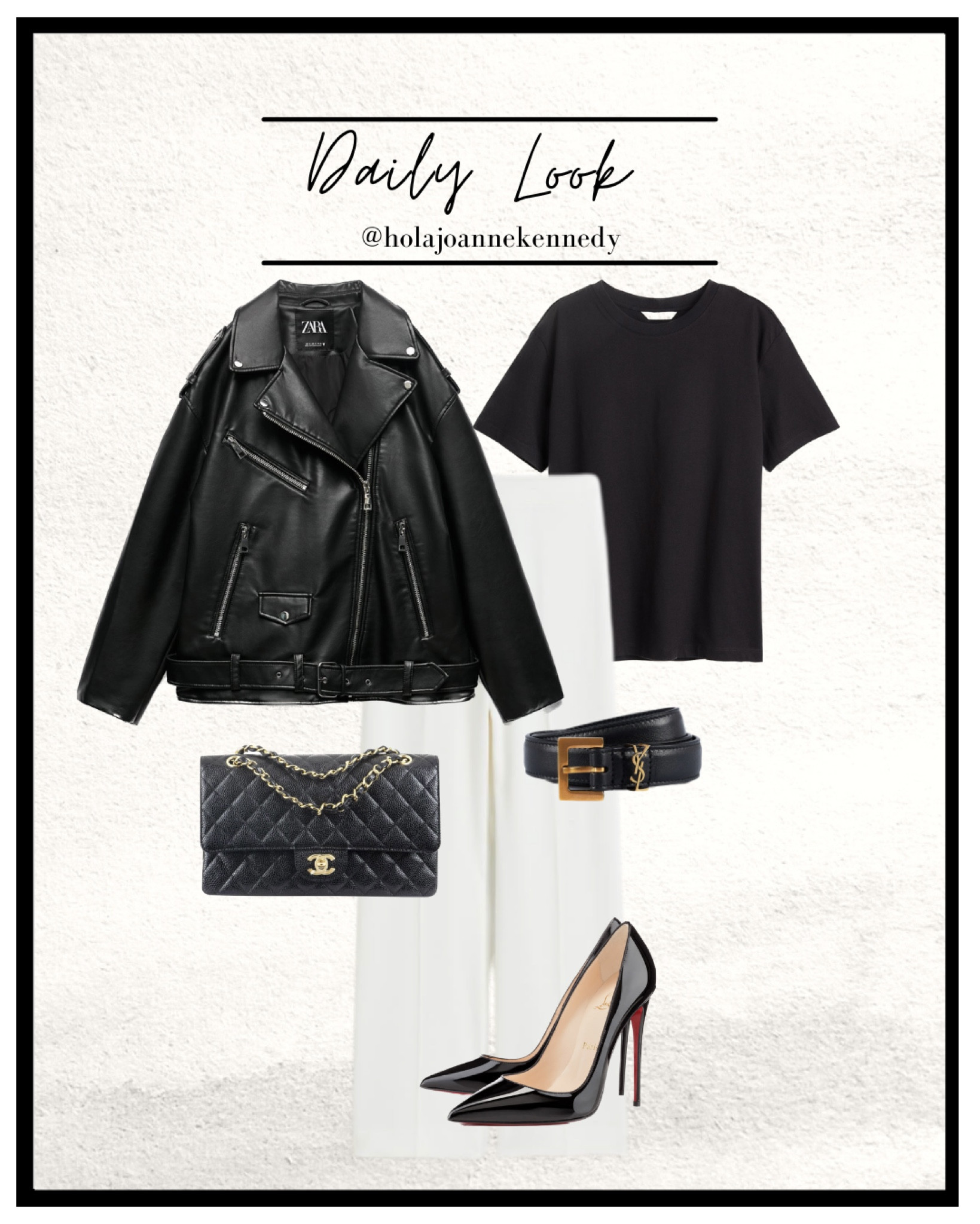 White tailored trousers, basic black t shirt, oversized leather jacket, black stilettos, black Chanel bag, monochrome outfit, dinner outfit idea, date night outfit idea, Friday night outfit, spring outfit idea 

Leather jacket is zara 3427/811 but the Stradivarius one linked is so similar and way cheaper 🖤🫶 

#LTKeurope #LTKstyletip #LTKSeasonal