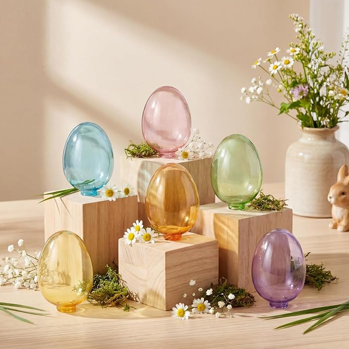 Yungyan 24 Pcs Glass Easter Egg for Spring Easter Decoration 6 Colors Hollow Eggs Glass Art Figur... | Amazon (US)