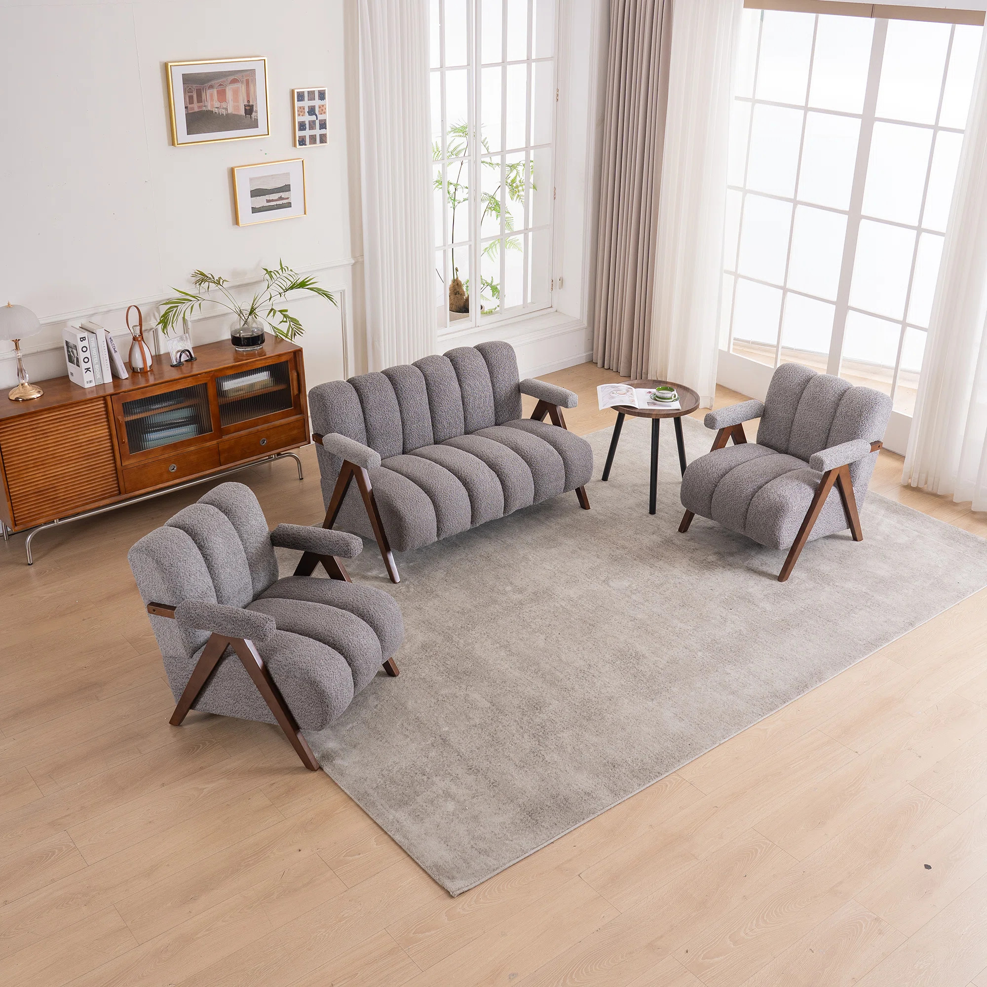 Calen 3-Piece Modern Upholstered Tufted Boucle Living Room Set (Set of 3) | Wayfair North America