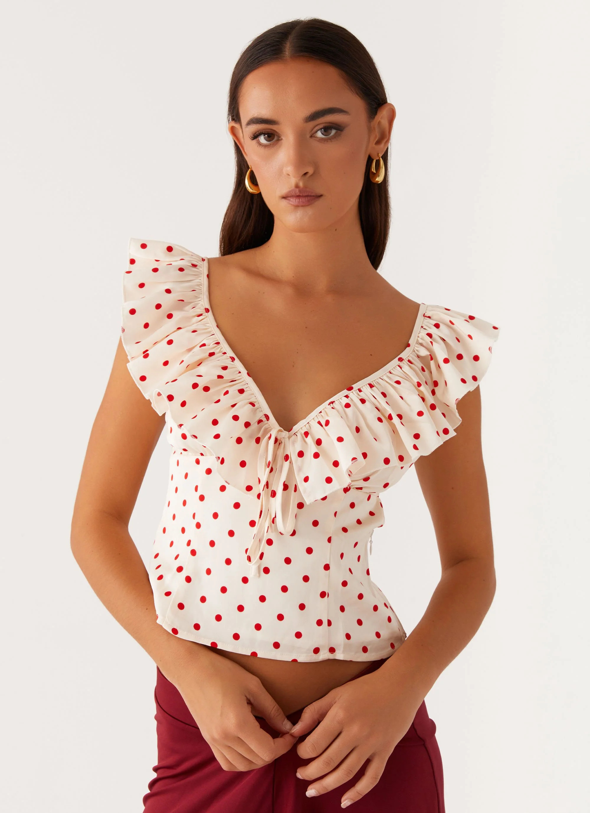 Regan Ruffle Top - Red Polka Dot | Peppermayo (Global)