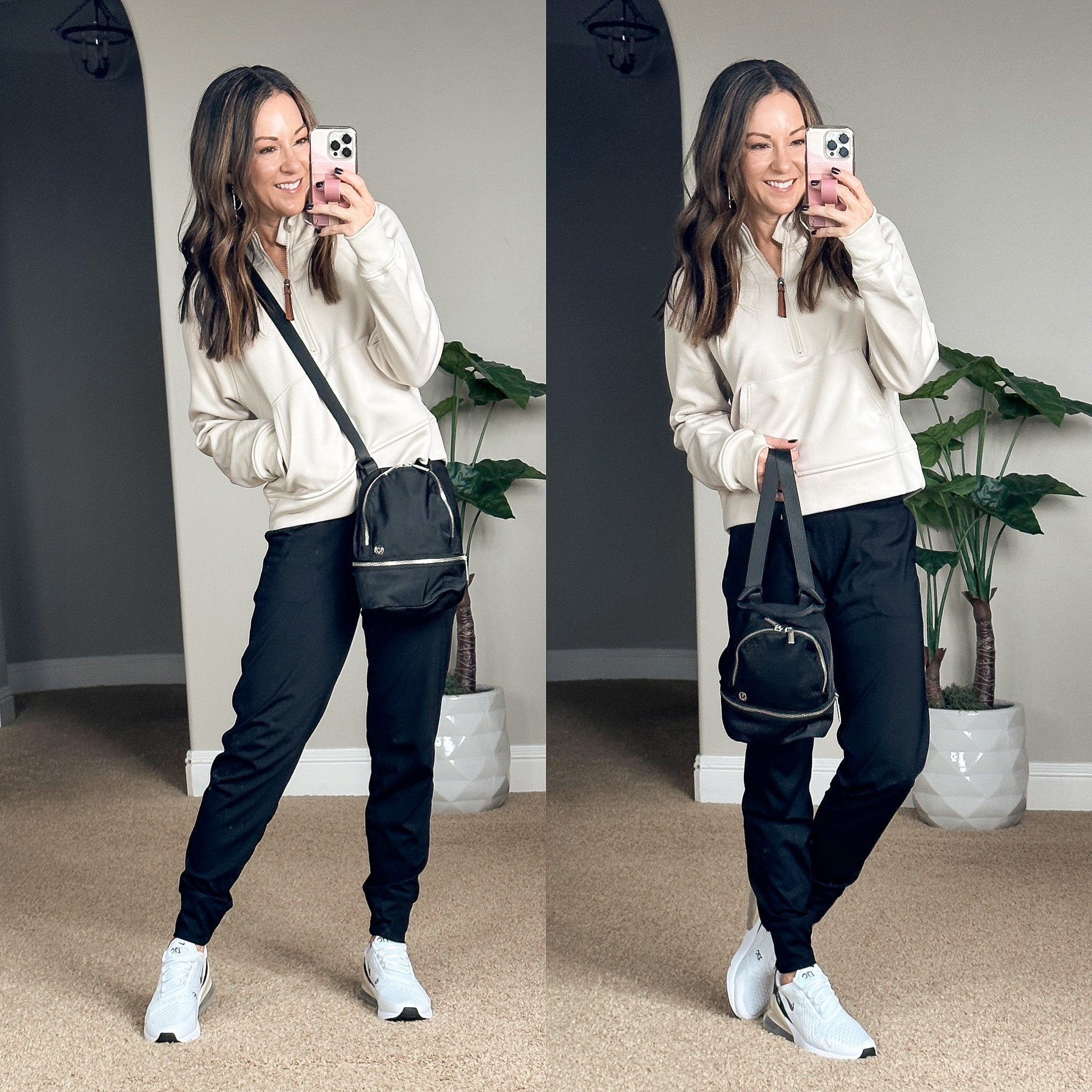 Scuba hoodie lookalike size small in apricot and my favorite joggers in xs they are so comfortable and lightweight. I'm 5'1", 110lbs. Everyday outfit | Athleiture outfit | mom outfit
I linked the sneakers - go up a 1/2 size 
DM and for exact bling shoes. 

#LTKstyletip #LTKshoecrush #LTKfit
