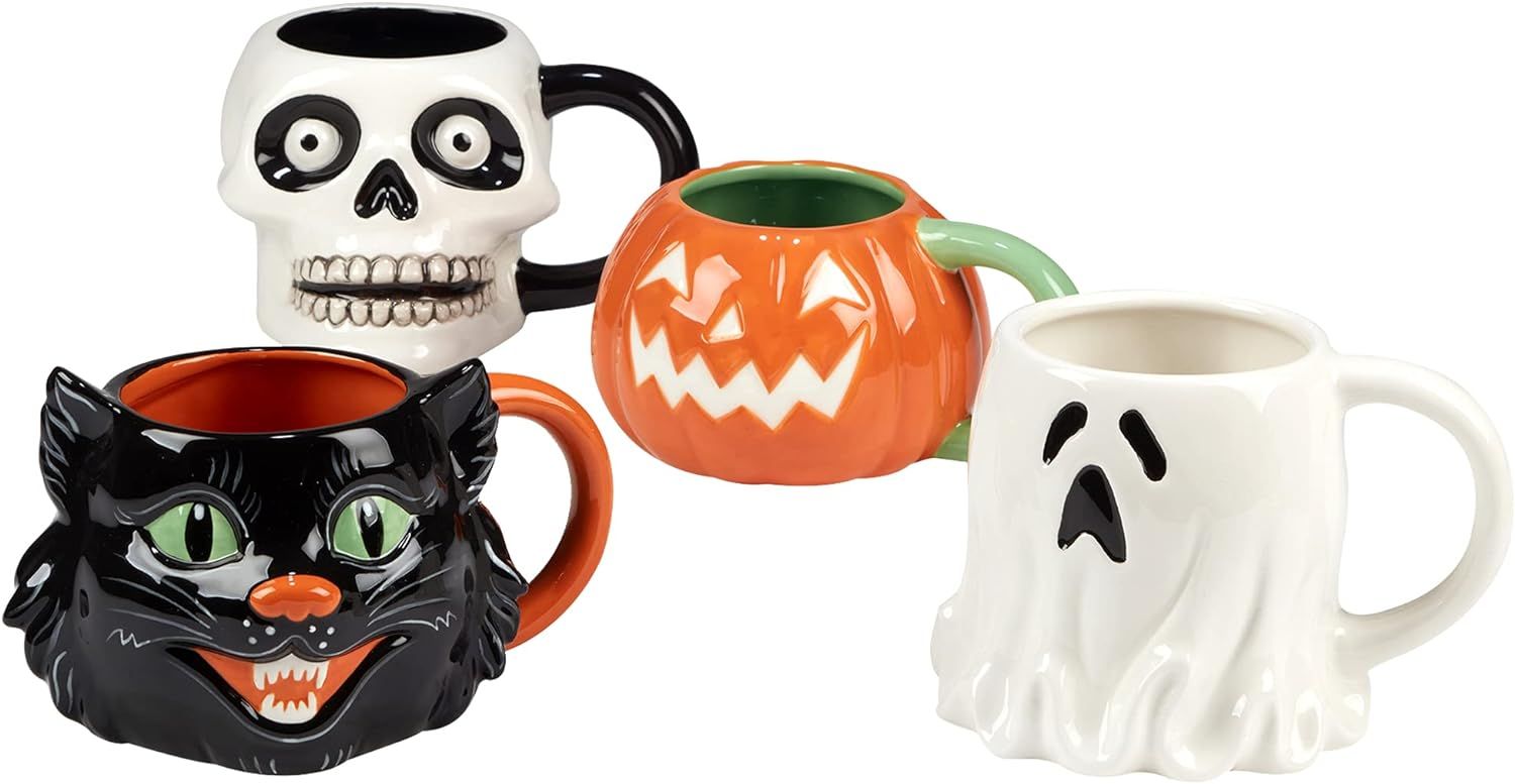 Amazon.com: Certified International Scaredy Cat 22 oz 3-D Mugs, Set of 4 Assorted Designs, 4 Coun... | Amazon (US)