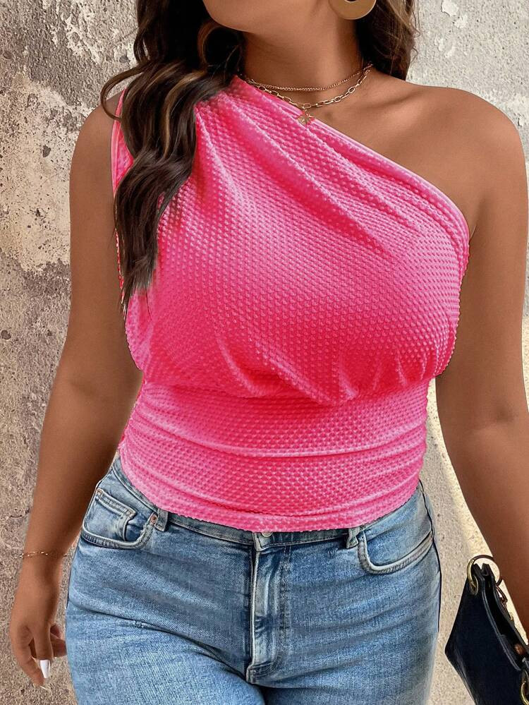 Plus One Shoulder Ruched Top | SHEIN