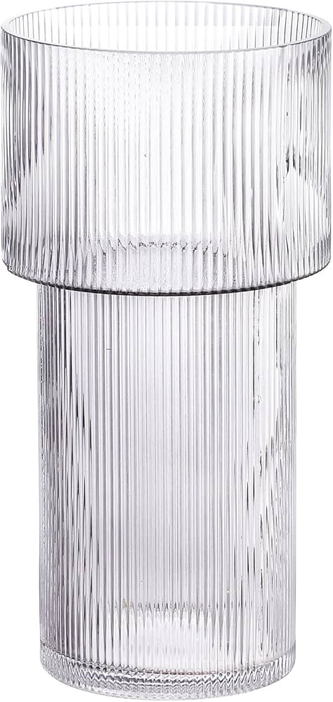 PORPAN Ribbed Vase, Large Glass Vase, Ribbed Glass Vase, Fluted Glass Vase, Flower Vase, Clear Gl... | Amazon (US)
