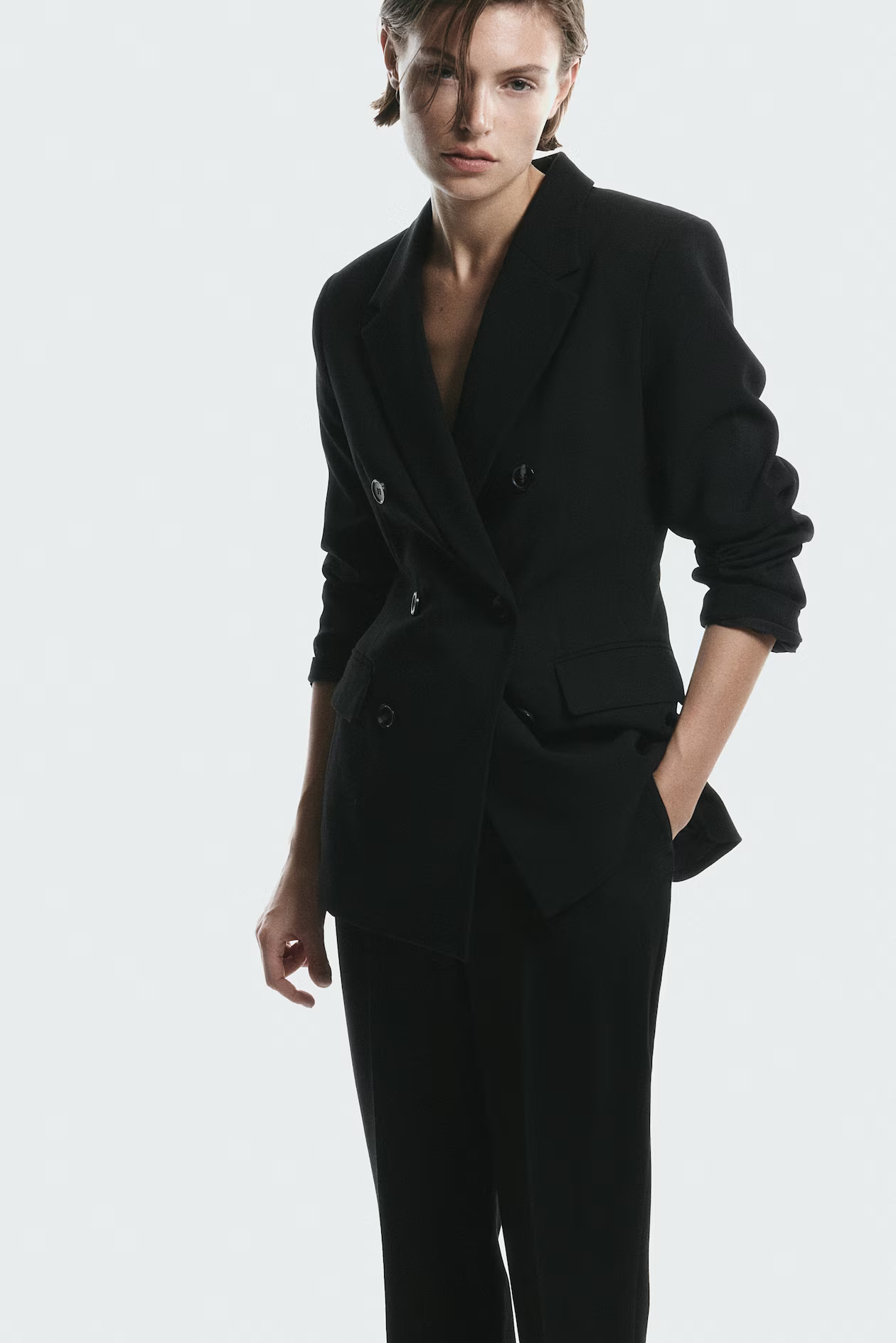 Zweireihiger Blazer - Langarm - Normale Länge - Schwarz - Ladies | H&M AT | H&M (DE, AT, CH, NL, FI)