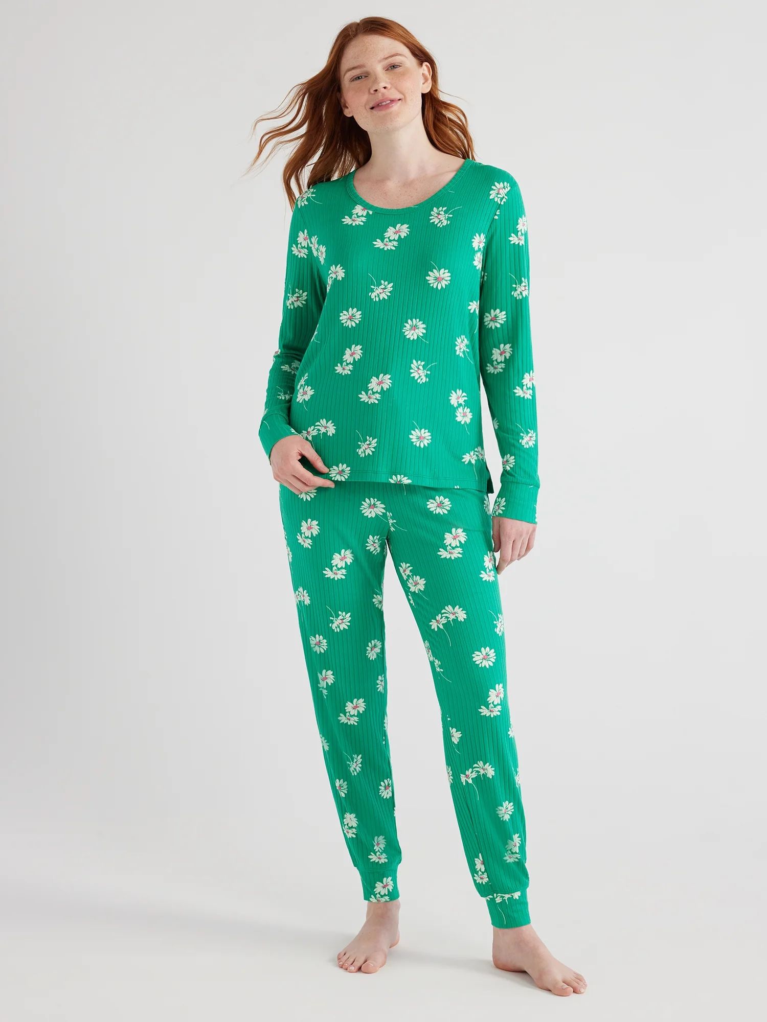 Joyspun Women’s Ribbed Top and Pants Pajama Set, Sizes S-3X | Walmart (US)
