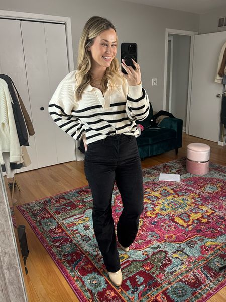 Todays outfit! These high rise flare pants are on sale and my striped sweater is an amazon fashion find 

#LTKshoecrush #LTKsalealert #LTKunder50
