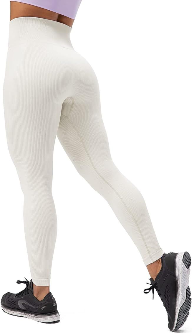 Lavento Women's Ribbed Seamless Leggings - Tummy Control Yoga Gym Workout Legging | Amazon (US)