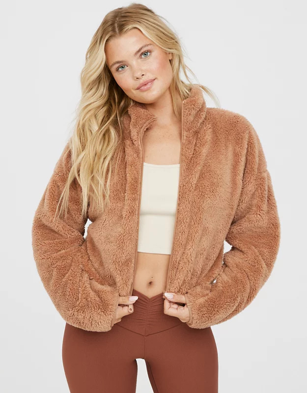 OFFLINE By Aerie Fluffy Sherpa Cropped Full Zip Sweatshirt | Aerie