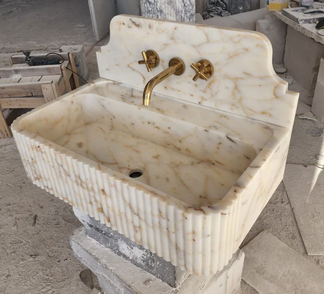 Calacatta Viola Marble Sink, Floating Sink With Backsplash, Marble Sink Vanity, Powder Room Sink,... | Etsy (US)