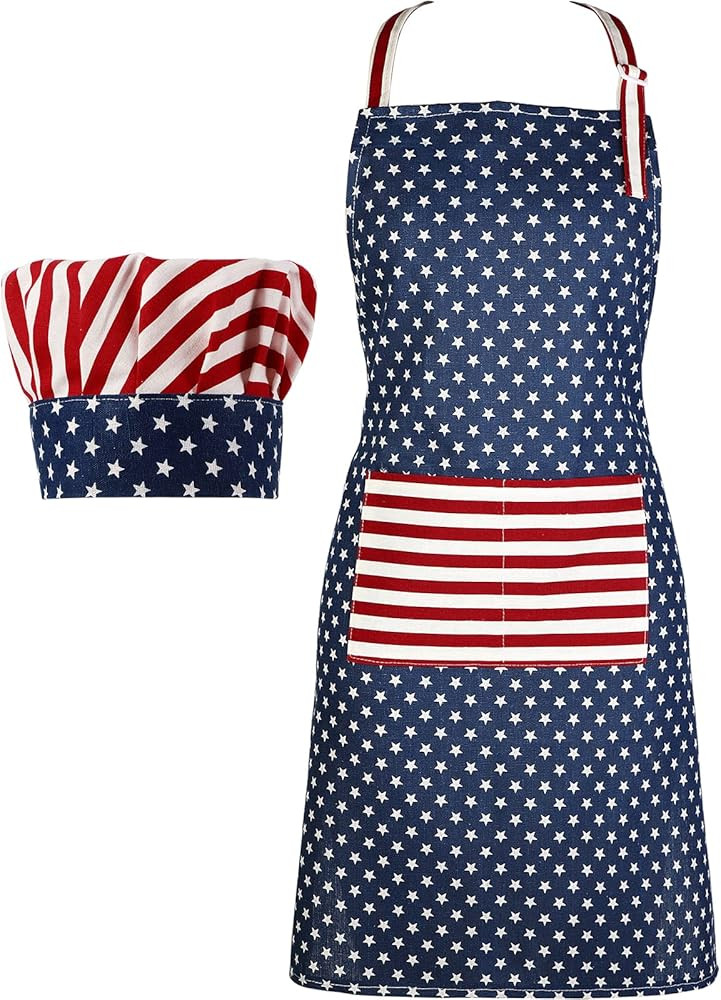 SATINIOR USA 4th of July Flag Kitchen Chef Hat Adjustable Apron 250th Independence Day Apron Patr... | Amazon (US)