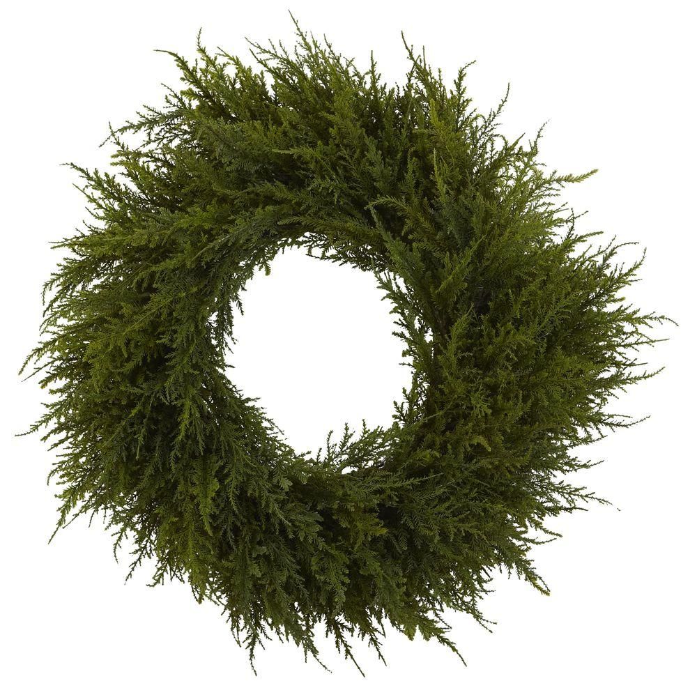 Nearly Natural 24 in. Cedar Wreath, Green | The Home Depot