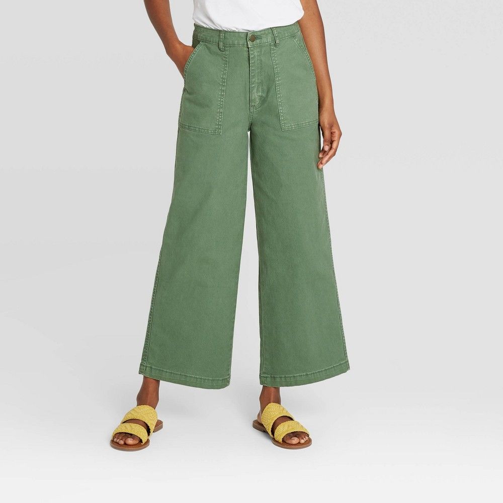 Women's High-Rise Wide Leg Cropped Jeans - Universal Thread Green 0 Short | Target