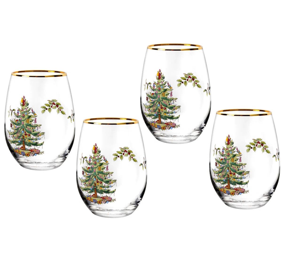 Spode Christmas Tree Stemless Wine Glasses 19Oz (Set of 4) | Perigold