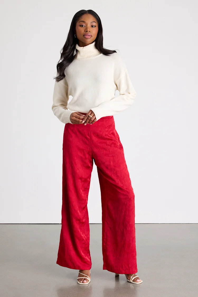Daphne Red Satin Jacquard Wide-Leg Pants | Lulus