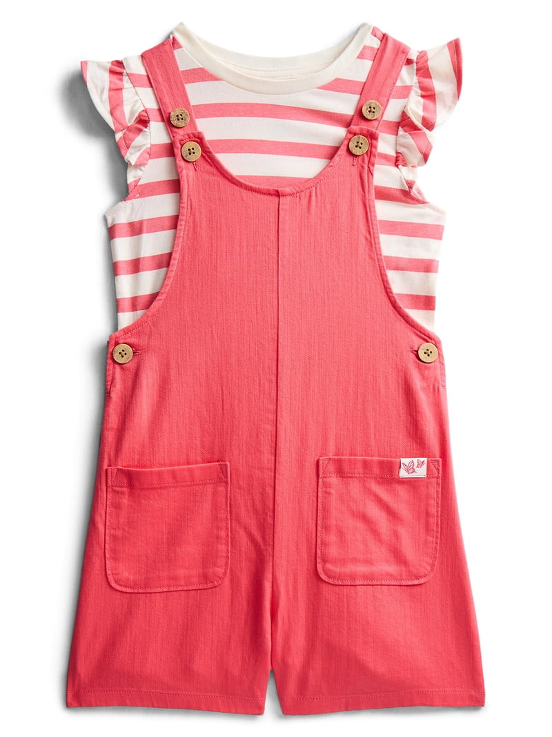 Wonder Nation Girls Shortall and Short Sleeve Tee Set, 2-Piece, Sizes 4-10 | Walmart (US)