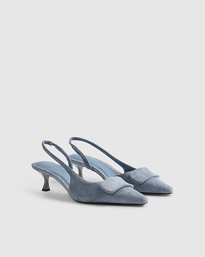 Blue Faux Suede Slingback Court Heels | River Island UK & IE