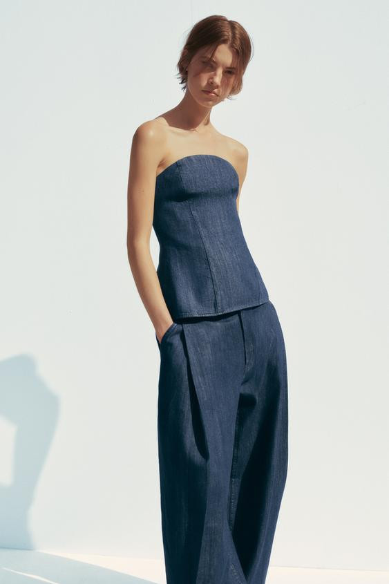 TRF DENIM BANDEAU TOP | Zara UK