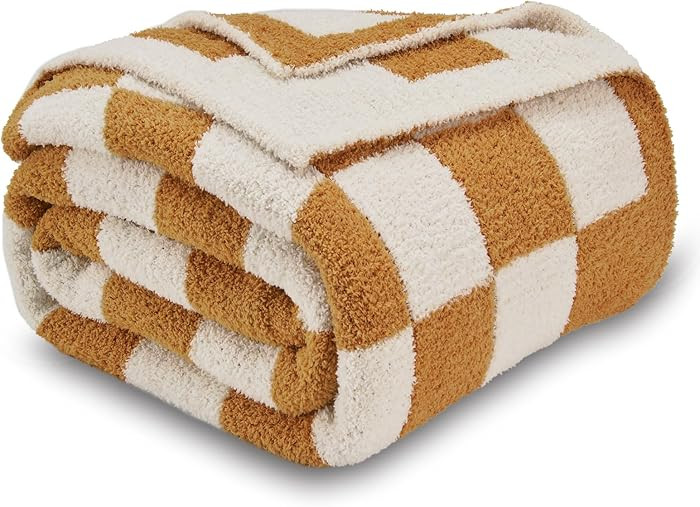 Super Soft Fullfy Microfiber Reversible Knitted Blankets, Warm Cozy Fuzzy Plush Throw, Orange and... | Amazon (US)