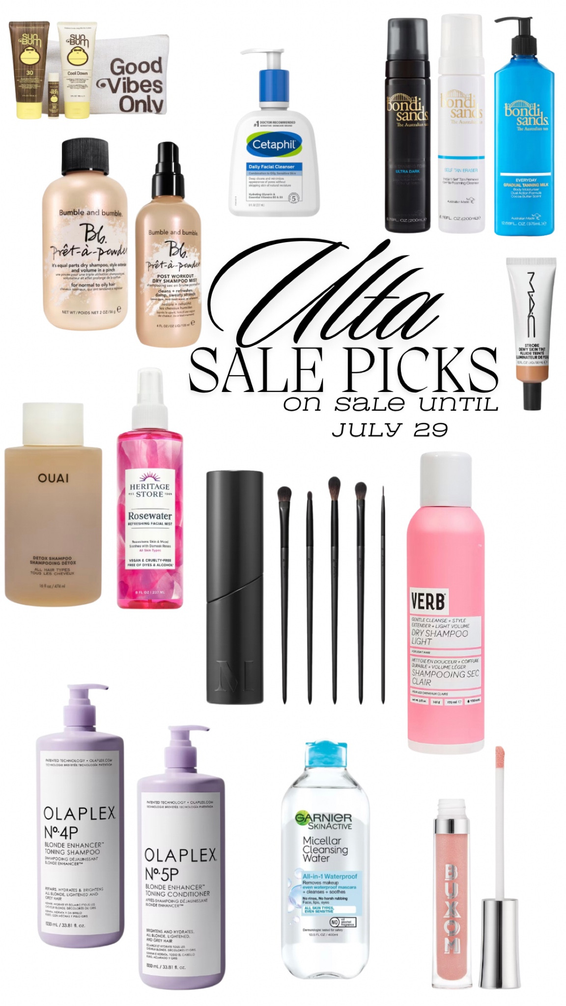 Ulta Sale is HERE! 
These are my picks for the sale period until July 29th! After that date, they update the sale. It’s like a party that never ends! 💁🏼‍♀️✨

*some of these products I personally own already and consistently use ☺️ 


#ulta #ultasale #ultasalepicks #bumbleandbumble #bbhair #haircare #shampoo #conditioner #rosewater #ouai #dryshampoo #micellarwater #beautyhacks #beauty #skincare #olaplex #blondehair #blonde #buxom #lipgloss #mac #cetaphil #morphe #verb #bondisands #sunbum #suncare #sunscreen #vacation #heritagestore 

#LTKSaleAlert #LTKFindsUnder50 #LTKSummerSales