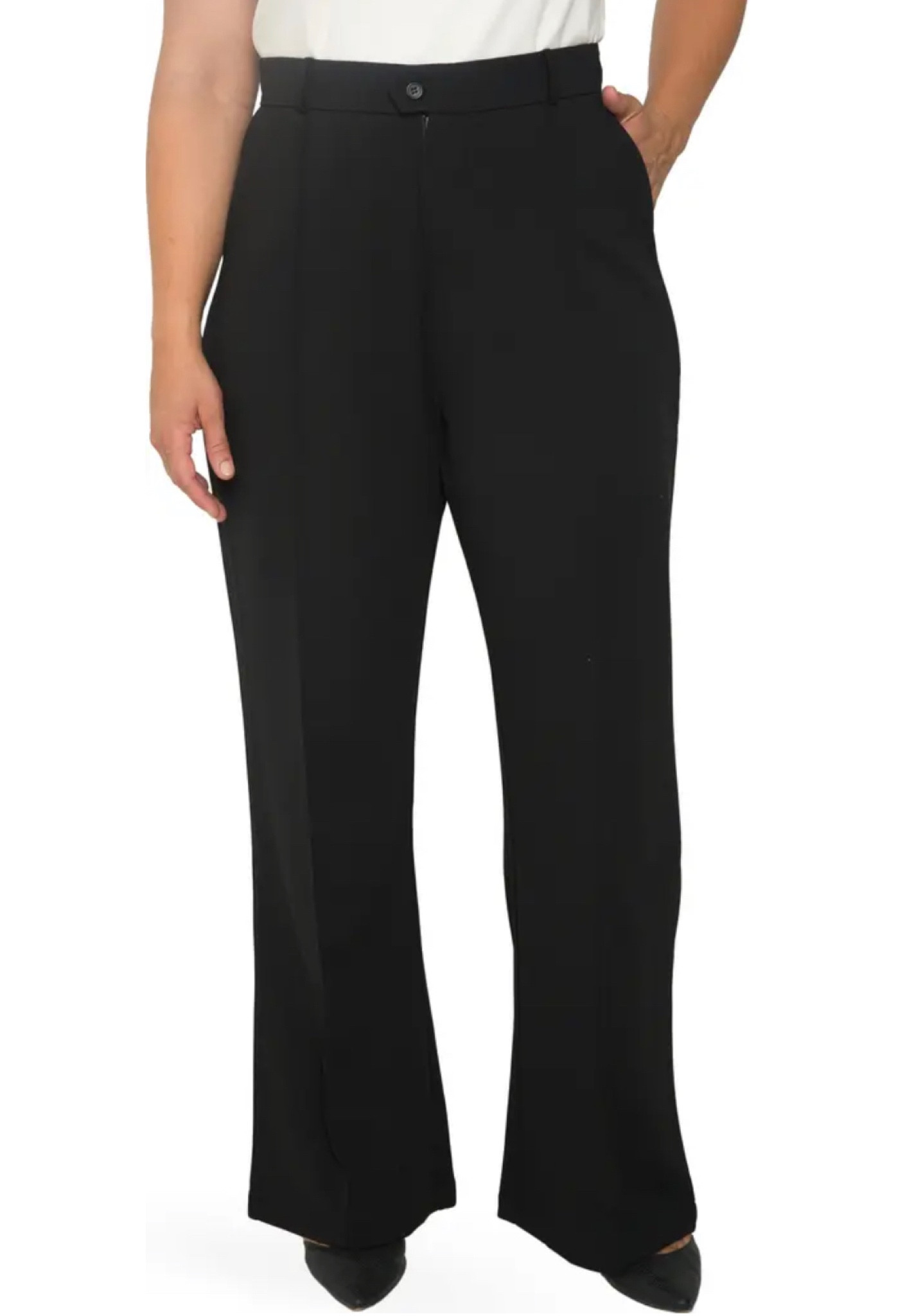 Staple trousers are meant to be worn often, which is why it's simply smart shopping to own a pair made from endlessly comfortable stretch crepe. Neat pintucks shape the waist while wide-swept hemlines lengthen the look.

#LTKstyletip #LTKcurves #LTKunder100