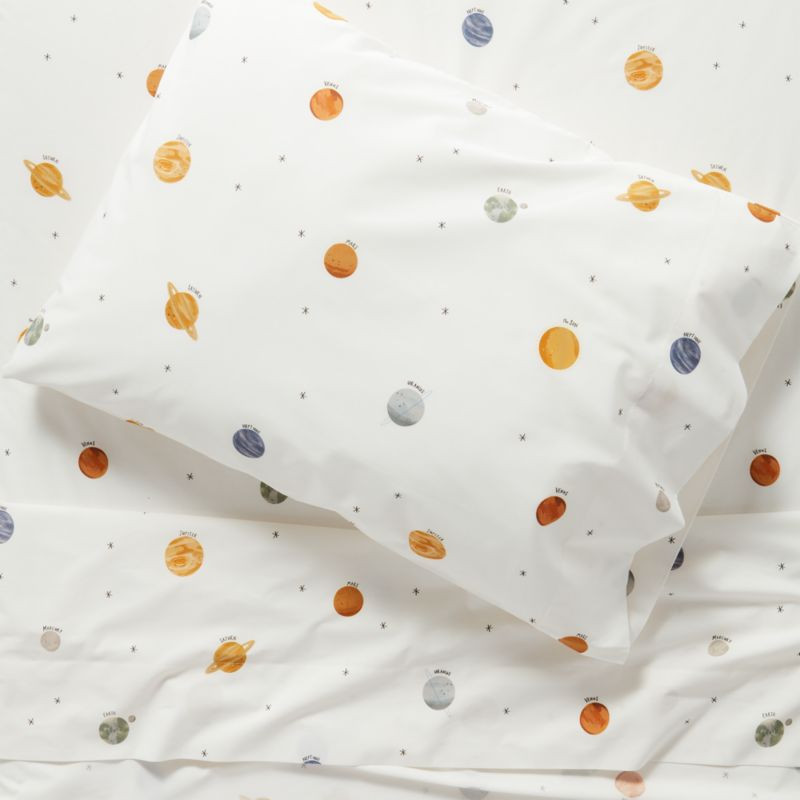 Outer Space Organic Cotton Kids Twin Sheet Set + Reviews | Crate & Kids | Crate & Barrel