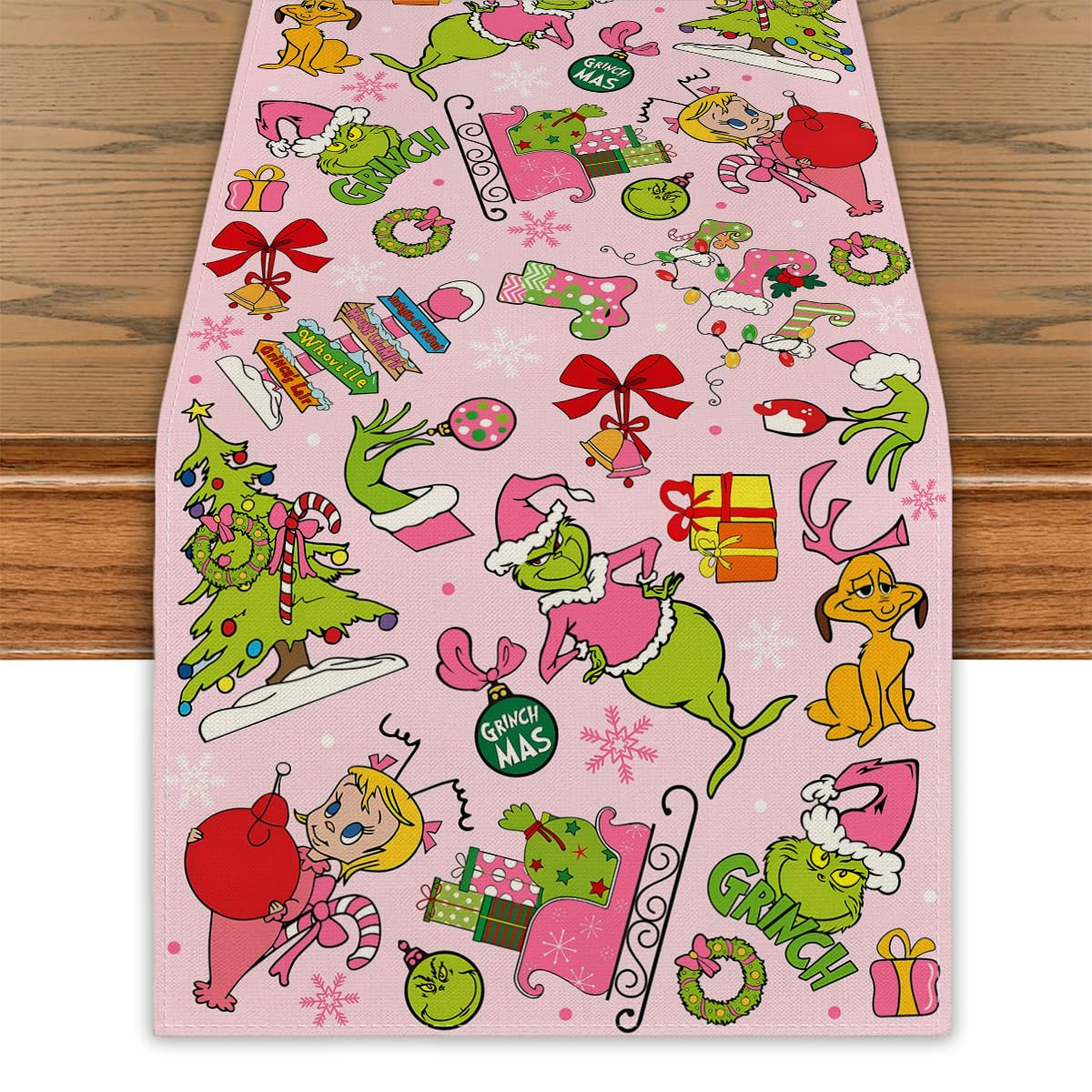 Christmas Table Runner Merry Christmas Table Cover New Year Winter Xmas Kitchen Decor Pink Christ... | Amazon (US)
