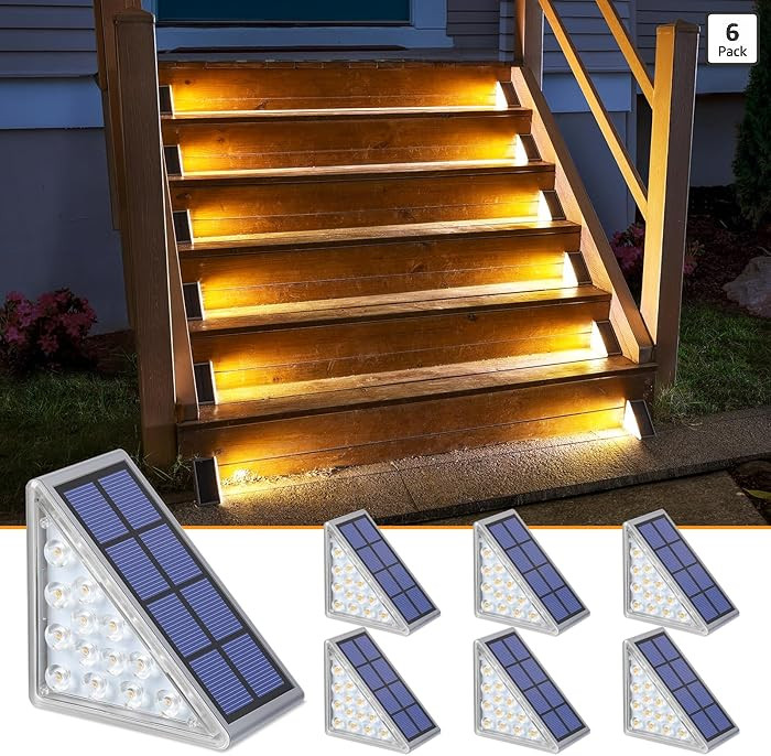 NIORSUN Solar Step Lights,6 Pack Warm White Solar Stair Lights Outdoor Waterproof IP67 Auto On Of... | Amazon (US)