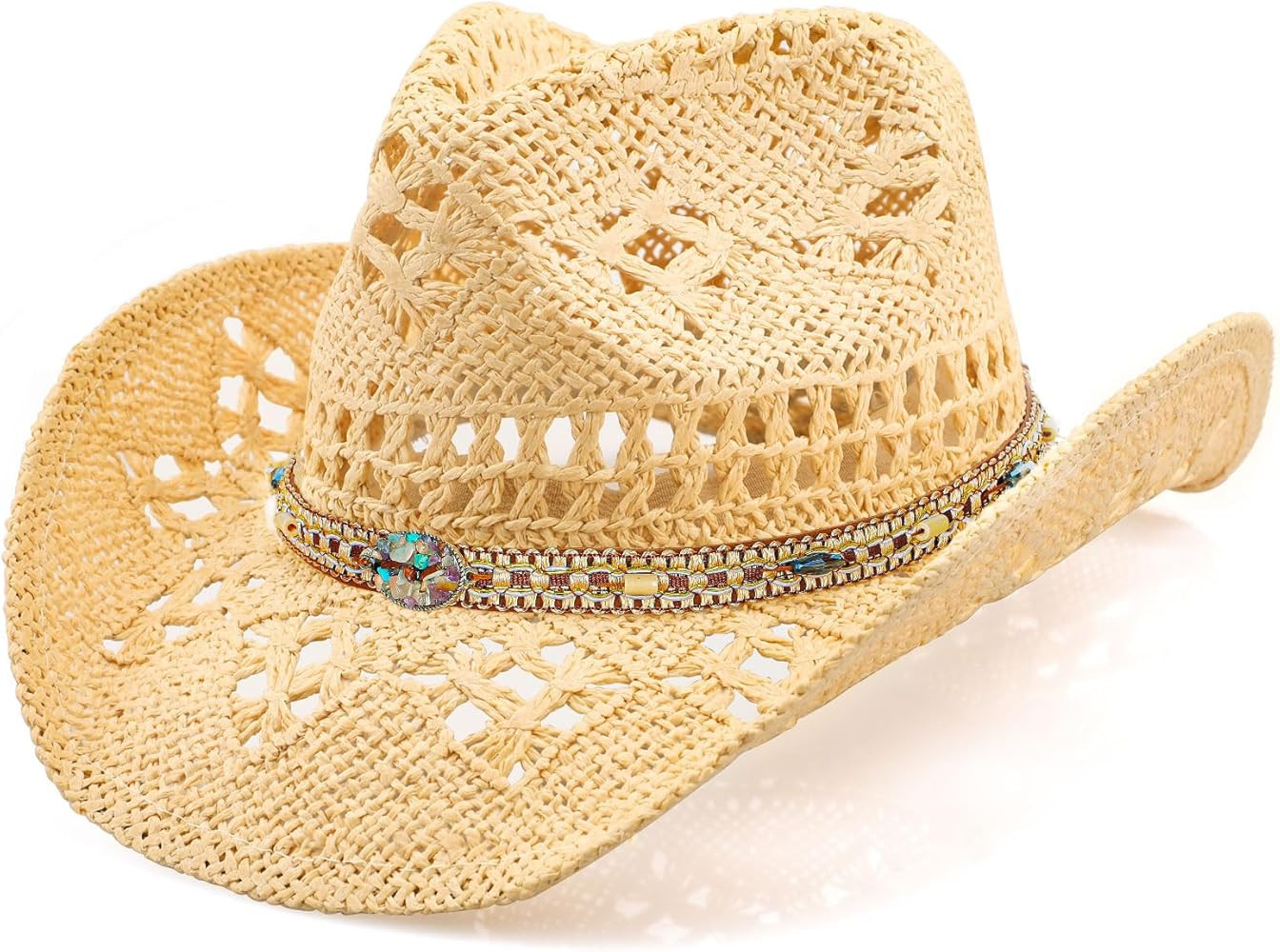 Cowboy Hat,Cowgirl Hat,Cowboy Hats for Women/Mens/Straw Wide with Shapeable Brim Cowboy Hat for W... | Amazon (US)