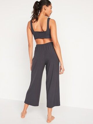 Sunday Sleep High-Waisted Cropped Rib-Knit Wide-Leg Lounge Pants for Women | Old Navy (US)