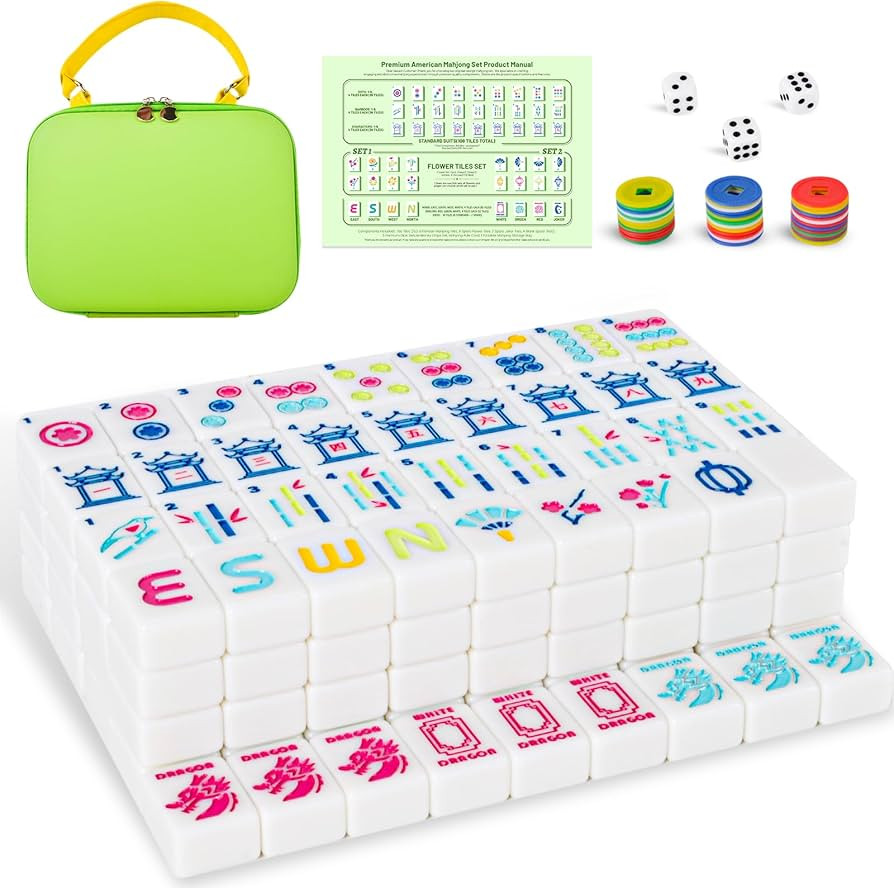 Mahjong Tile Set Equipped with Mahjong Instructions, 166 Quality White Engraved Tiles, 1.2 inch A... | Amazon (US)