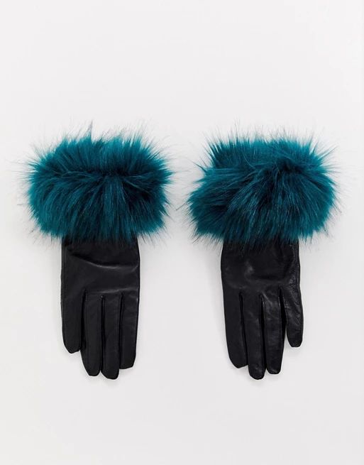 Jayley lambs leather gloves with faux fur cuff | ASOS US