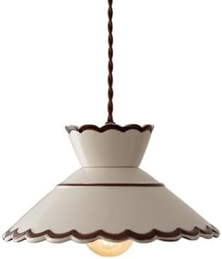 Vintage Scalloped Pendant Light, Cottagecore Farmhouse Style Hanging Lamp, Cream White Ceramic Sh... | Amazon (US)