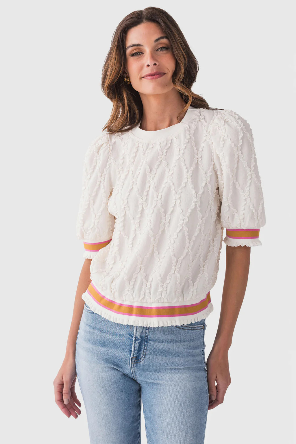 Voy Striped Elastic Band Diamond Textured Top | Social Threads