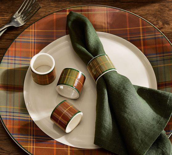 Woodrow Plaid Stoneware Napkin Rings - Set of 4 | Pottery Barn (US)
