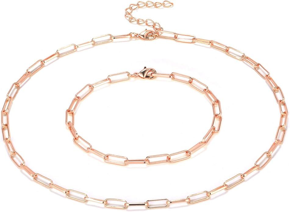 BOUTIQUELOVIN Women Chain Choker Necklace, Rose Gold Plated Paperclip Link Chain Necklace for Gir... | Amazon (US)