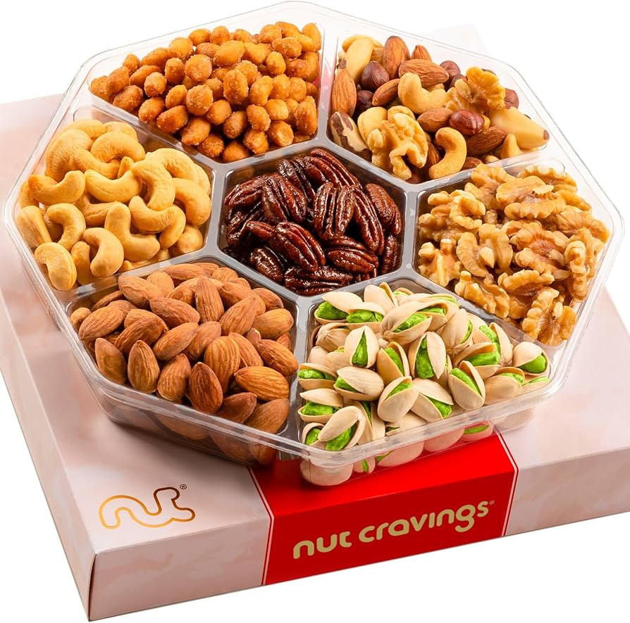 NUT CRAVINGS - Thanksgiving Mixed Nuts Gift Basket in Red Gold Box (7 Assortments, 1 LB) Holiday Xmas Christmas Food Arrangement, Healthy Snack Care Package, Food Assortments | Amazon (US)