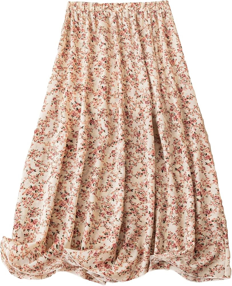 MakeMeChic Women's Plus Size Floral Print Elastic High Waist Ruffle A Line Maxi Long Skirt | Amazon (US)