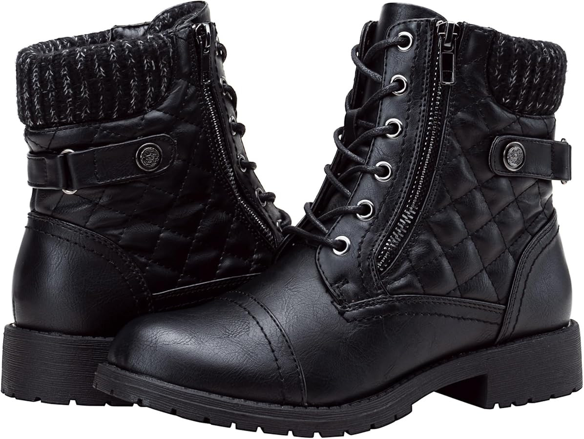Vepose Women's Combat Ankle Boots Lace up Comfortable Short Booties Low Heel | Amazon (US)