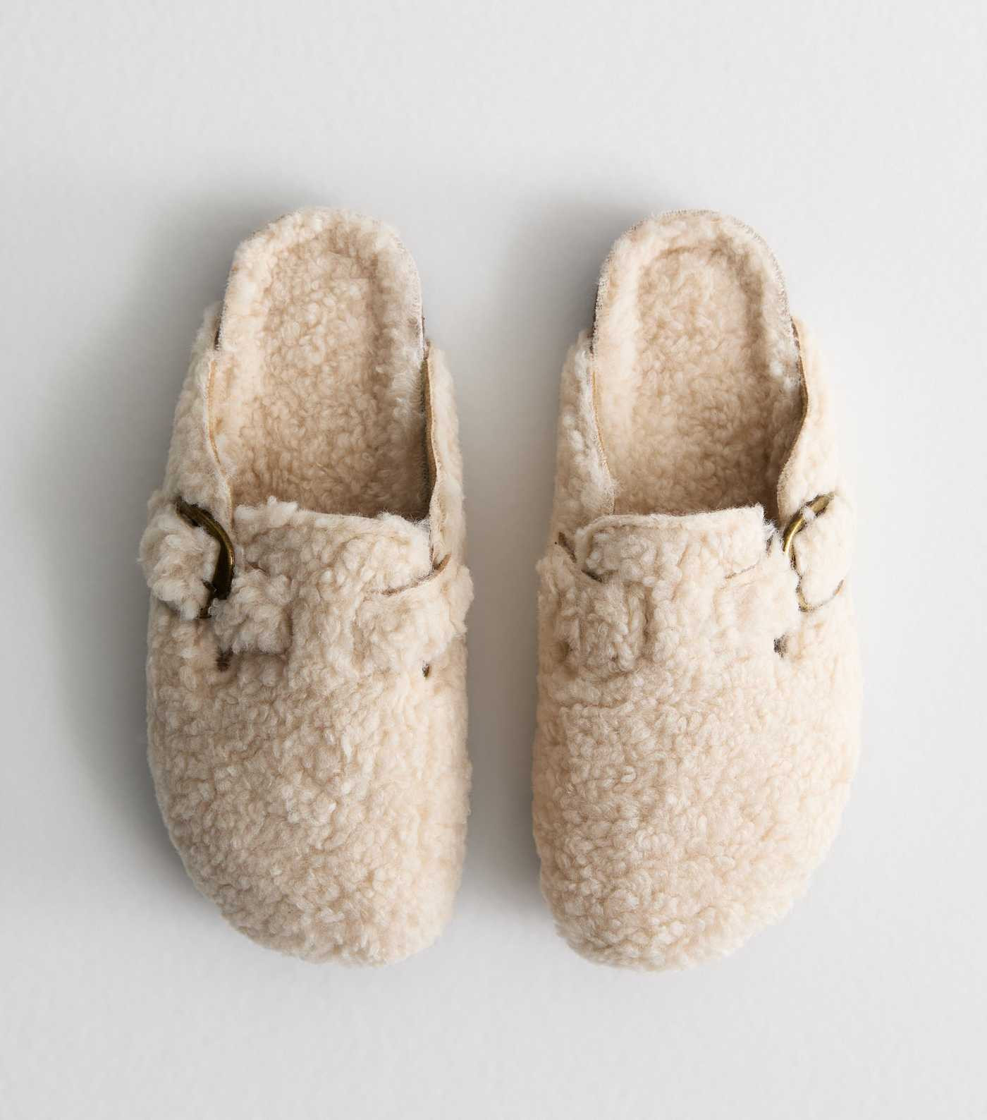 Off White Buckled Borg Mule Slippers | New Look | New Look (UK)