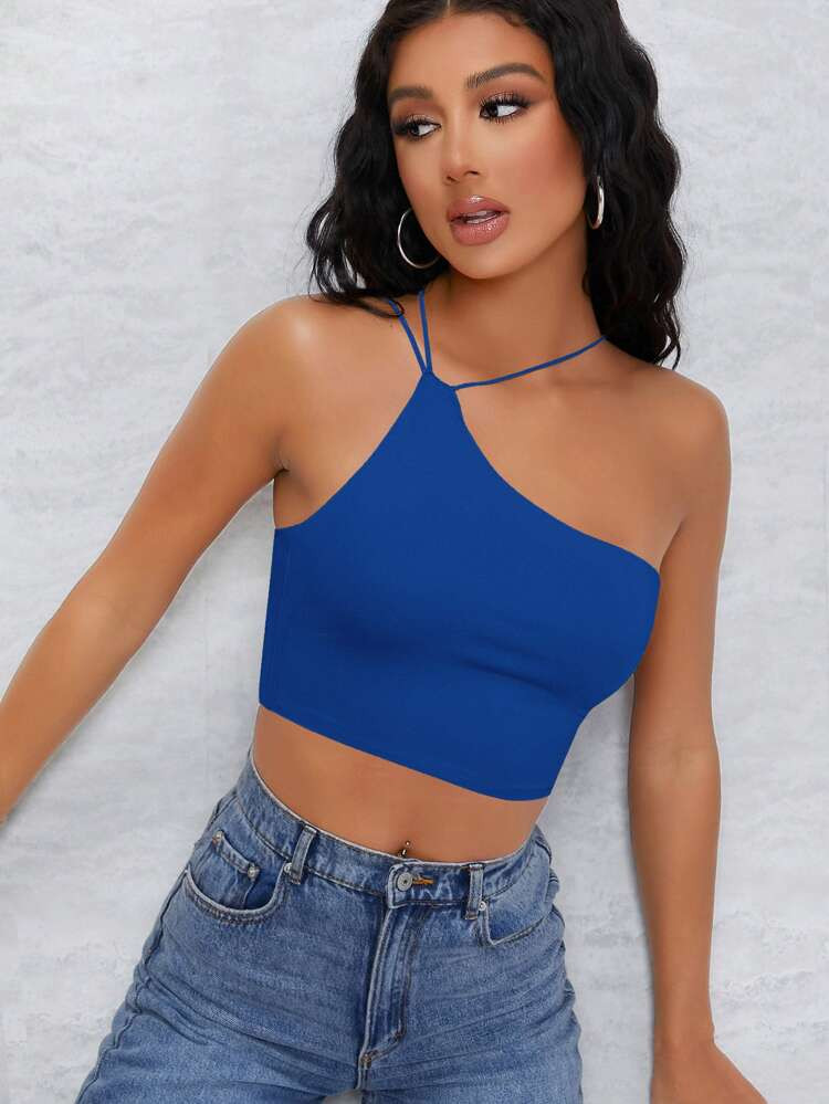 SHEIN One Shoulder Solid Crop Top | SHEIN