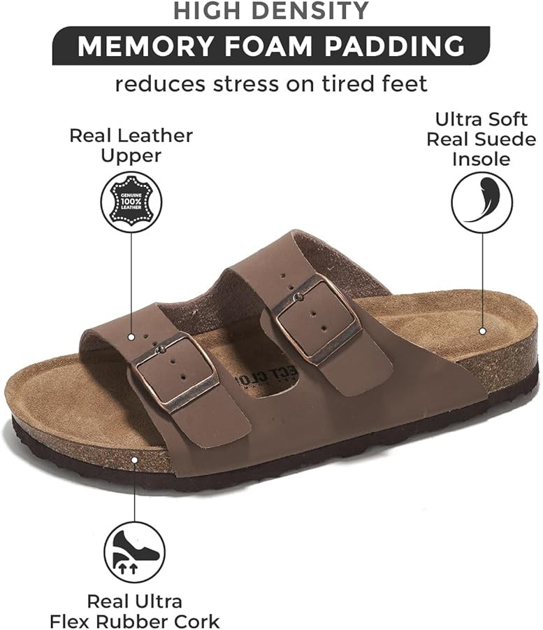 Project Cloud Genuine Leather Flat Sandals Women Beach Essentials Womens Sandals Memory Foam Vaca... | Amazon (US)