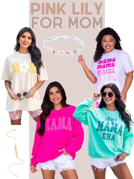 Pink lily Mother’s Day style, siting style, graphic tee, graphic sweatshirt, mama bracelet, necklace, gift ideas 

#LTKfamily #LTKstyletip #LTKGiftGuide