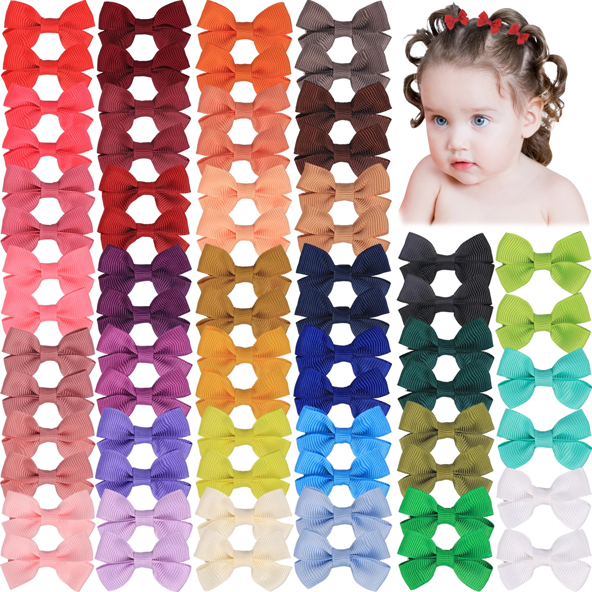 70Pieces 2inch Hair Bows for Baby Girls,35colors in Pairs Grosgrain Boutique Solid Ribbon Mini Bo... | Walmart (US)