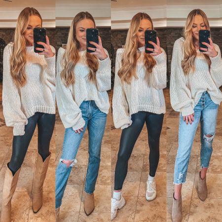 Thanksgiving outfit idea
Fall outfit 
Cute fall outfit
White sweater
Distressed denim
Abercrombie jeans
Straight jeans 
Leather leggings
Knee high boots
Chunky white sneakers 

#LTKstyletip #LTKunder50 #LTKHoliday