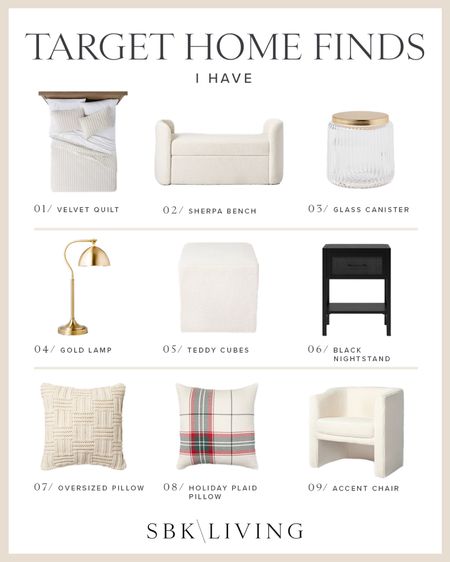 H O M E \ Target home finds I have in my home and love!

Nightstand
Bench
Chair
Bedding
Home decor 

#LTKhome #LTKunder100