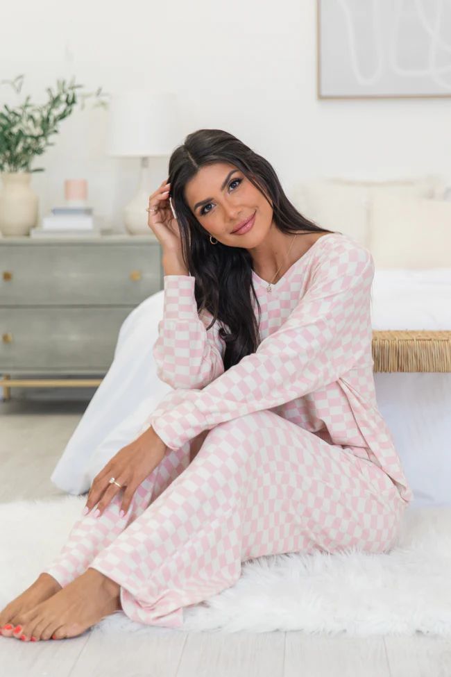 Angelic Aura Pink Checkered Pajama Top DOORBUSTER | Pink Lily