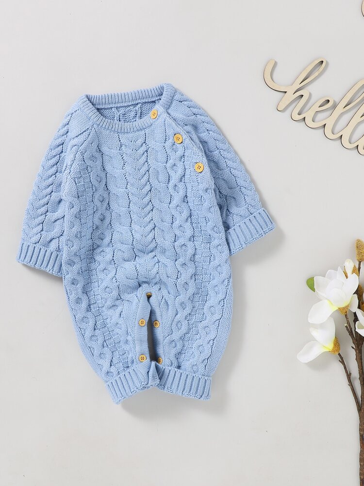 Baby Cable Knit Button Detail Knit Jumpsuit | SHEIN