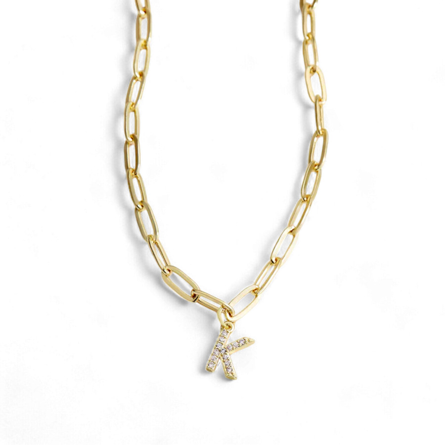 Paperclip Pave Initial Necklace | Mint & Lily