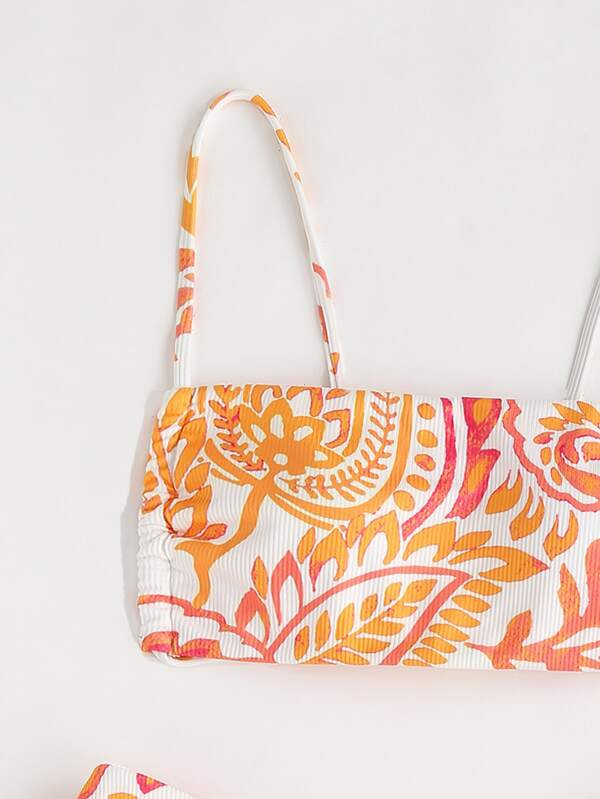 Random Plant Print Bikini Set Tie Back Wireless Bra Top & Hipster Bikini Bottom 2 Piece Swimsuit | SHEIN